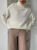 Autumn Winter Women Warm Soft Cashmere Turtleneck Sweaters Female Solid Overtise Wide Sleeve Knitted Sweater