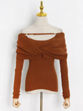 Korean Fashion Sweater For Women Slash Neck Long Sleeve Slim Solid Knitting Pullover Female Spring Clothing