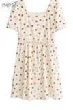 Japan Style Printing Square Collar Short Puff Sleeve Party Floral Mini Dress Elegant Evening Summer 2023 Women