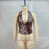 Toloer Women's New Leopard Print Hanging Neck Sleeveless Back V-Neck Short Small Vest Sling-Outfit