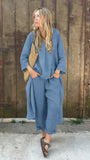 Explosion. Women's Casual Cotton Set Long-Sleeved Round Collar Trousers Casual