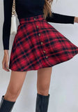 Black England Style High Waist Solid Button Mini A-Line