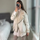 Toloer 2023 New Fashion Suede Teddy Brown Woman Jacket Vintage Patchwork PU With Zipper Winter Coat Women Female Outwear Tops 102-0-Outfit