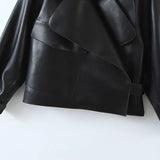 VAREY LIN New Spring Autumn Women Biker Jacket Faux Leather Jacket Biker Turndown Collar PU Jacket Loose Streetwear