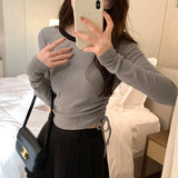 The Color Mousse Cashmere Draped Rope Pleated Long-Sleeved T-Shirt Women's Autumn And Winter New Short Style Underwear-Outfit