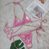 Toloer 2024 New Crystal Diamond Bikini Sexy Perm Gold Strap Female Split Swimsuit