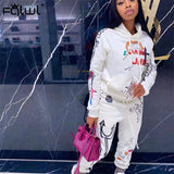 Graffiti Streetwear Two 2 Piece Set Women Tracksuit Female White Black Hoodies Pants Women Matching Sets Outfits