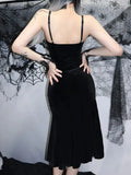 Spaghetti Strap Backless Velvet Woman Long Gothic Cross Dress Black Lace Patchwork Dress Style Maxi Harajuku Emo Partywear-Outfit