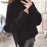 Sweater Women Side Slit Casual Womens Pullovers Ribbed XXL Loose Winter Simple Elegant All-match Fashion