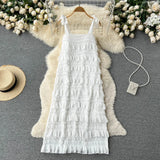 Ruffled Solid Women Summer Dress 2022 Zipper French Style Elegant Temperament Ladies Long Beach Sweet