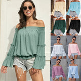 Long Dot Sleeve Chiffon Off-shoulder Off-the-neck Hollow-out Loose