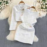 And Winter Small Fragrant Style Temperament Long-Sleeved Coarse Flowers, Two Sets Of Waist Vests And Hip Dress