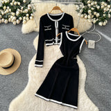 Fragrant Style High-End Set Of Women's Autumn Fashion Crash Round-Neck Long-Sleeved Knitted Shirt Sleeveless Vest