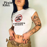 Slogan Printed Graphic T Shirts Streetwear Fashion 2023 Summer Clothes for Women Casual Sexy White Crop Top