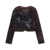 New Fashion Temperament Women's Long-Sleeved Bow Decorated With A Glide Coat