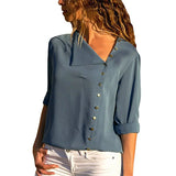 fall new 6 color buttons irregular long sleeve women's Chiffon shirts fashion Tilted collar ladies chiffon