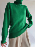 Autumn Winter Women Warm Soft Cashmere Turtleneck Sweaters Female Solid Overtise Wide Sleeve Knitted Sweater
