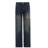 Street Style 2023 Women's Wear Butterfly Embroidery Retro Design Low-Waisted Jeans-Outfit