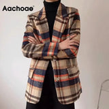 Vintage Plaid Printed Blazer Suits Women Notched Collar Long Sleeve Coats Elegant Single Breasted Outwear Tops