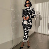 Women's Wear 2024 Spring New Fashionable Printed High-Collar Long-Sleeved Slim Dress-Outfit