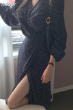 End Bandage Bodycon Black Dress for Women Lace Slim Fashion V-neck Puff Sleeve Dots Party Evening Dresses Elegant