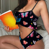 Women Camisole Sleep Wear Women Pajamas Heart Print Nightgown Ruffled Flounce Drawstring Shorts Lingerie Home
