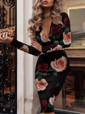 Print V-Neck Elegant Pencil Party