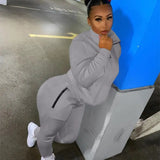 Summer Streetwear 2 Two Piece Set Women Outfits 2021 Long Sleeve Zipper Top Pocket Pants Sets White Casual Tracksuit