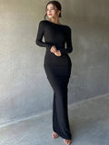 Fashionable Women's Dress French Long-Sleeved Sexy Deep V-Collar Pleated Slim Dress Two High-Waisted Dresses-Outfit
