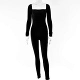 Spring Ribbed Black Jumpsuit Women Long Sleeve Backless Bodycon Jumpsuits White One Piece Sexy Club Outfit For