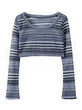 striped crochet knit crop