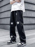 Men's Washed Star Graphic Loose Jeans-Outfit