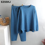 2 Pieces Set Women Knitted Tracksuit Turtleneck Sweater + Carrot Jogging Pants Pullover 2022 Sweater Set CHIC Knitted