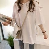 Colors Loose Streetwear Fashion T-shirt Letter Printed Half Sleeve Casual Solid Oversize Tops Simple Female