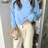 Colors Loose Long Sleeve T-shirts Women Spring Daily Student All-match Casual Streetwear Short Style Tops Basic