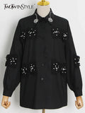 Patchwork Diamonds Shirts For Women Lapel Lantern Long Sleeve High Street Blouses Female 2022 Autumn