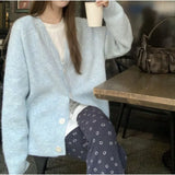 Autumn And Winter Wear Lazy Loose Knitted Coat Sweet Soft Waxy Warm Wind V Neck Cardigan Girl-Outfit