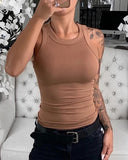 Solid Round Neck Ribbed Tank Top Camisole Women Summer Basic Elastic Tank Top O Neck Solid Tank Top Plus