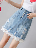 VAREY LIN New Spring Summer Single Breasted Denim Short Skirts Women Fashion High Waist A-line Solid Color Jeans