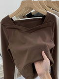 Velvet Bottomed Blouse Women's Autumn And Winter New Design Sense Minority Square Collar Irregular Sanding Western Style Slimming Blouse-Outfit