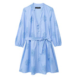 Spring Glue Embroidery Decorative Long-Sleeved Poplin Dress 2492058-Outfit