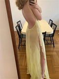 Sexy Mesh See Through Long Dress Fairycore Woman Ruffles Split Dress Y2K Backless Sundress Women Beach Boho Cover-Ups-Outfit