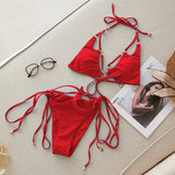 Three-Point Solid-Color Bikini 2025 New Split Swimsuit Female Strap Sexy