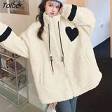 Stand Collar Lambswool Jackets Women Streetwear Drawstring Cotton Padded Coat Woman Zipper Up Warm Winter Jacket