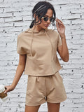 Summer New Solid Color Hooded Sweater Short-Sleeved Shorts Suit Women's Two-Piece Casual