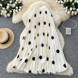 Fashion Folding Wave Half-Dress French Sweet High-Waisted A-Shaped Skirt Mid-Long Folds
