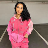 Sweetown Black New Autumn Hoodies Women Butterfly Diamond Zip Up Korean Sweatshirt Winter Jacket Long Sleeve Hood Pullovers