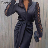 V-neck Black Lace Dress Sets Women Casual Long Sleeve Office Lady Midi Outfits 2022 Spring Fashion Split Suits 2 Piece