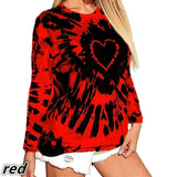 Tie-Dye Heart Print T-shirt Creative Casual O-Neck Long Sleeve Clothes Autumn 5XL Large Size Ladies Loose