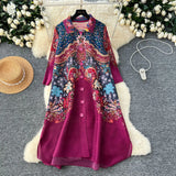 Folded Dress Women's Autumn 2025 Retro Collar Long Sleeves Loose A-Word Printing